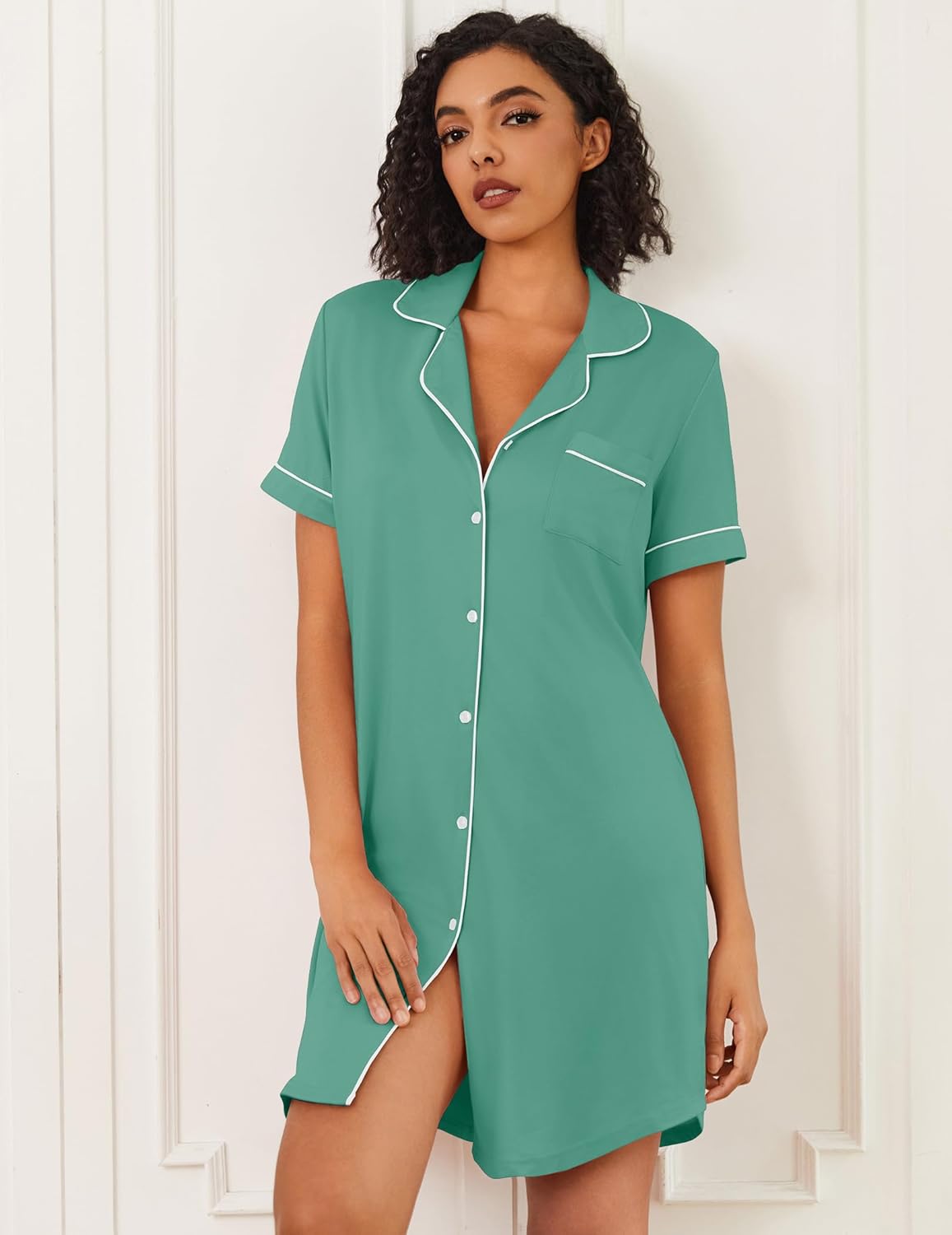 Bamboo Viscose Sleep Shirts Button Down Night Dress
