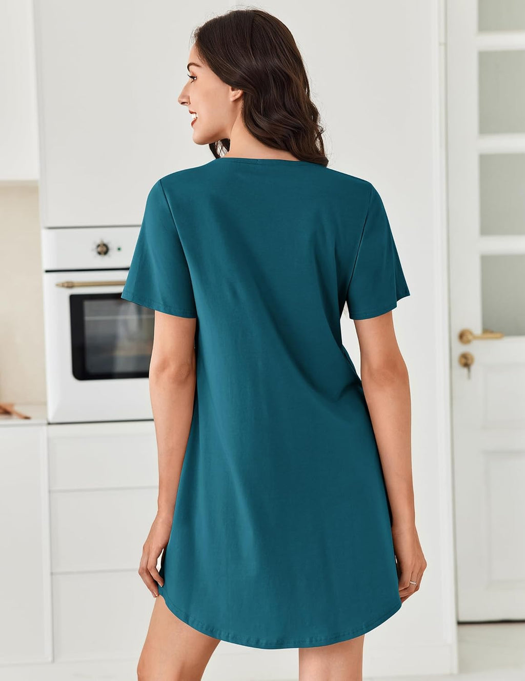 Cotton Night Gowns Pleated Henley V Neck Sleepshirts