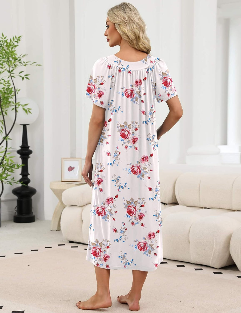 Long Nightgowns for Women Short Sleeve House Dress