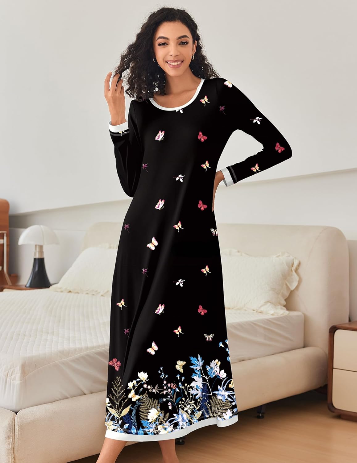 Nightgown Long Sleeve Full Length Long Nightshirt