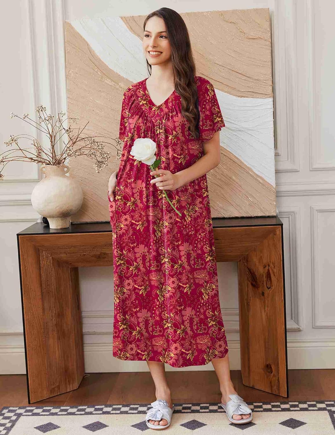 Long Nightgowns for Women Short Sleeve House Dress