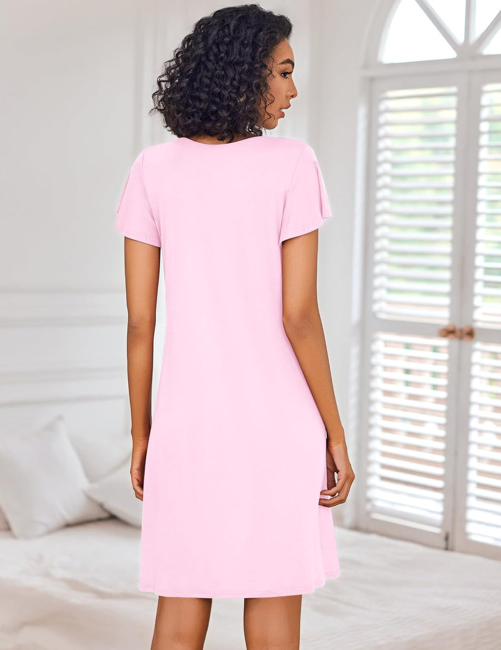 Short Sleeve Sleep Shirts Pleated Night Dress House Dress