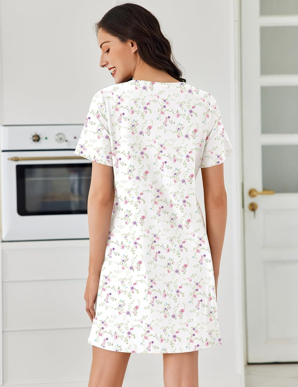 Cotton Nightgowns Short Sleeve Pleated Night Dress