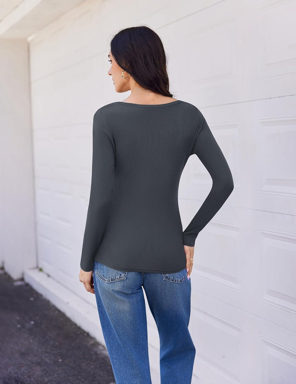 3 Pack Long Sleeve Shirts V Neck Ribbed Slim Fit Basic Tops
