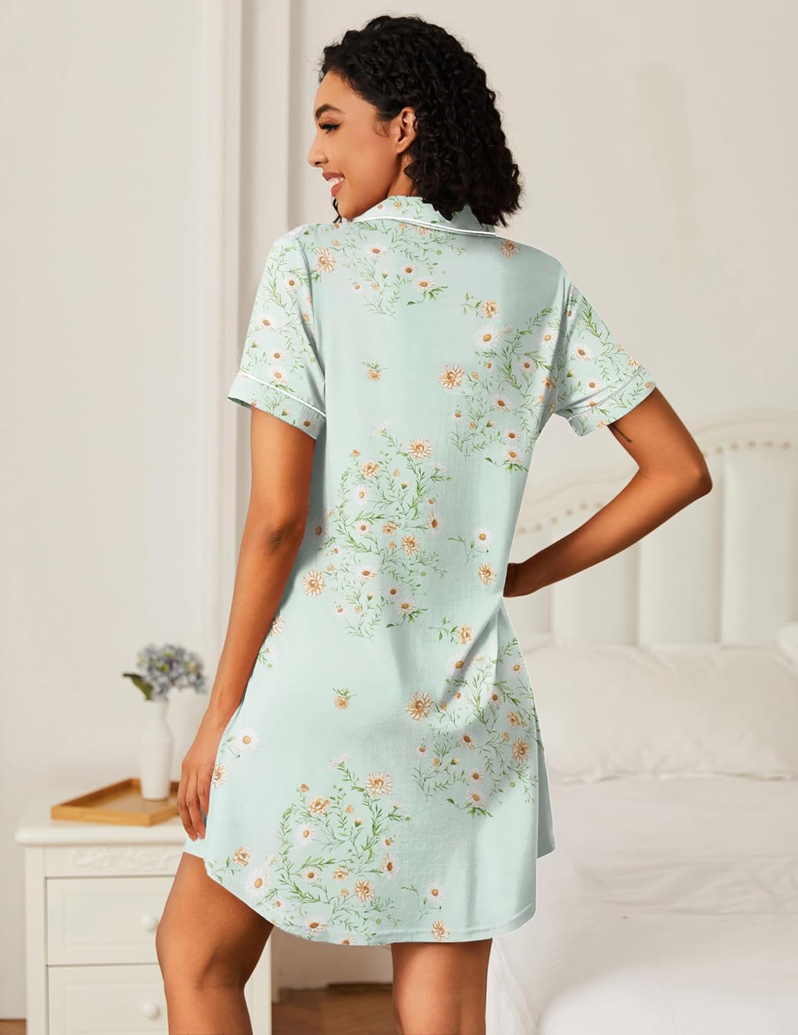 Bamboo Viscose Sleep Shirts Button Down Night Dress