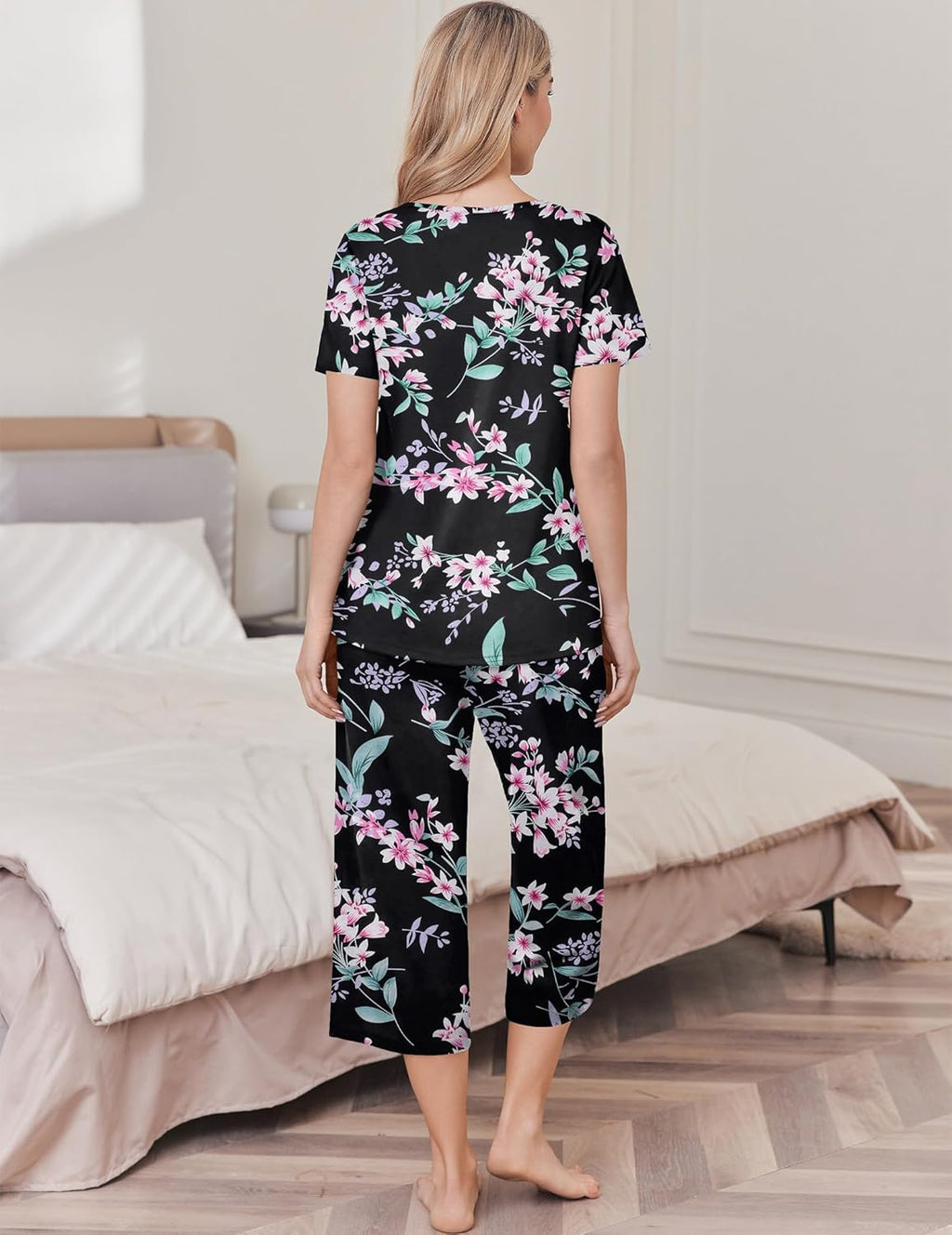 Pajama Sets Soft Cotton Pj Top with Capri Pants