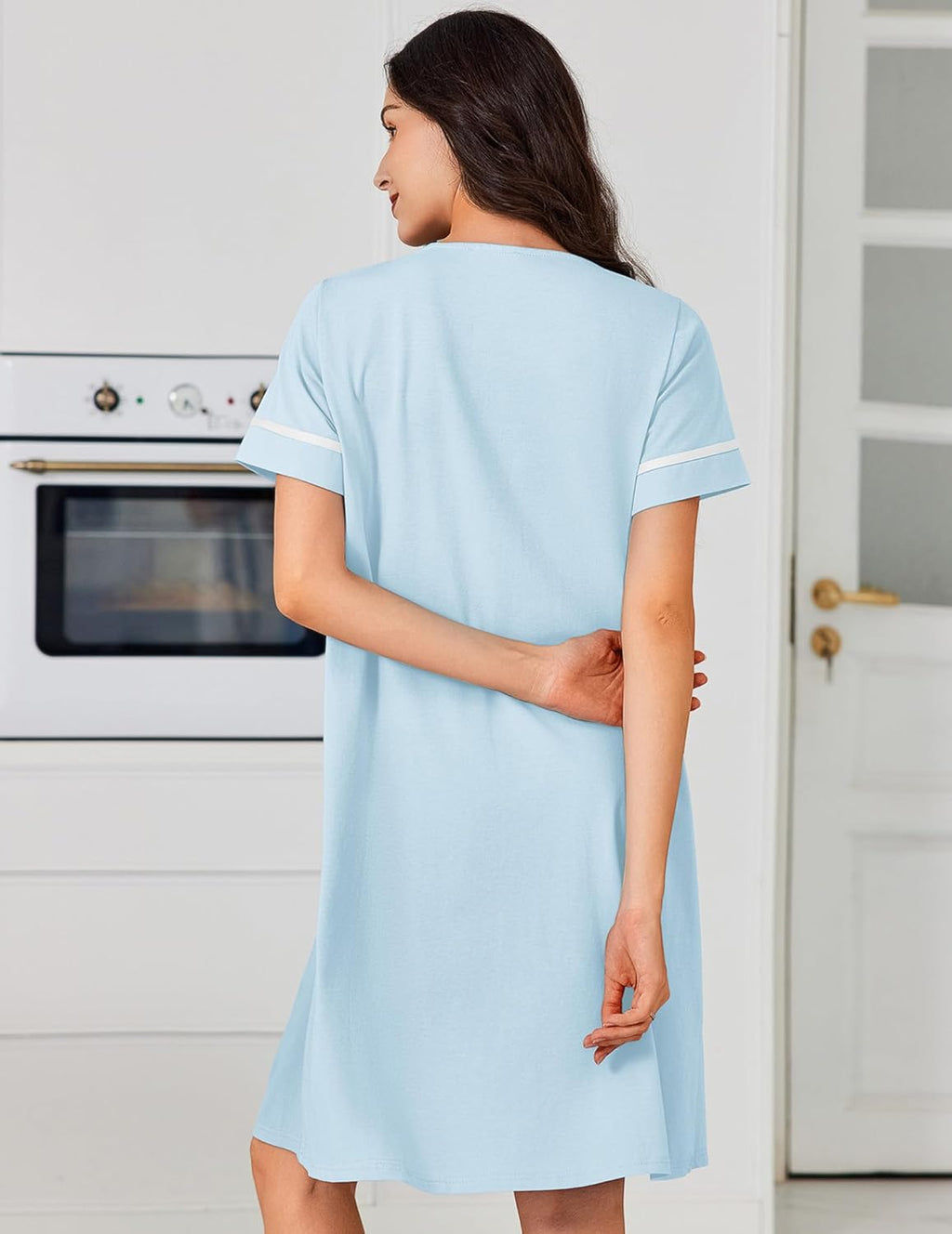 Cotton House Dress with Pockets Button Down Night Gown