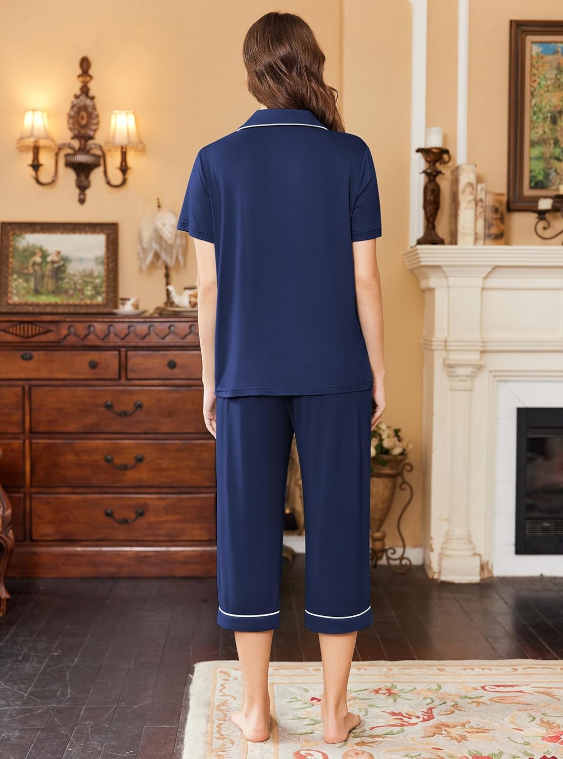 Capri Pajamas for Women Short Sleeve Comfy Lounge Set
