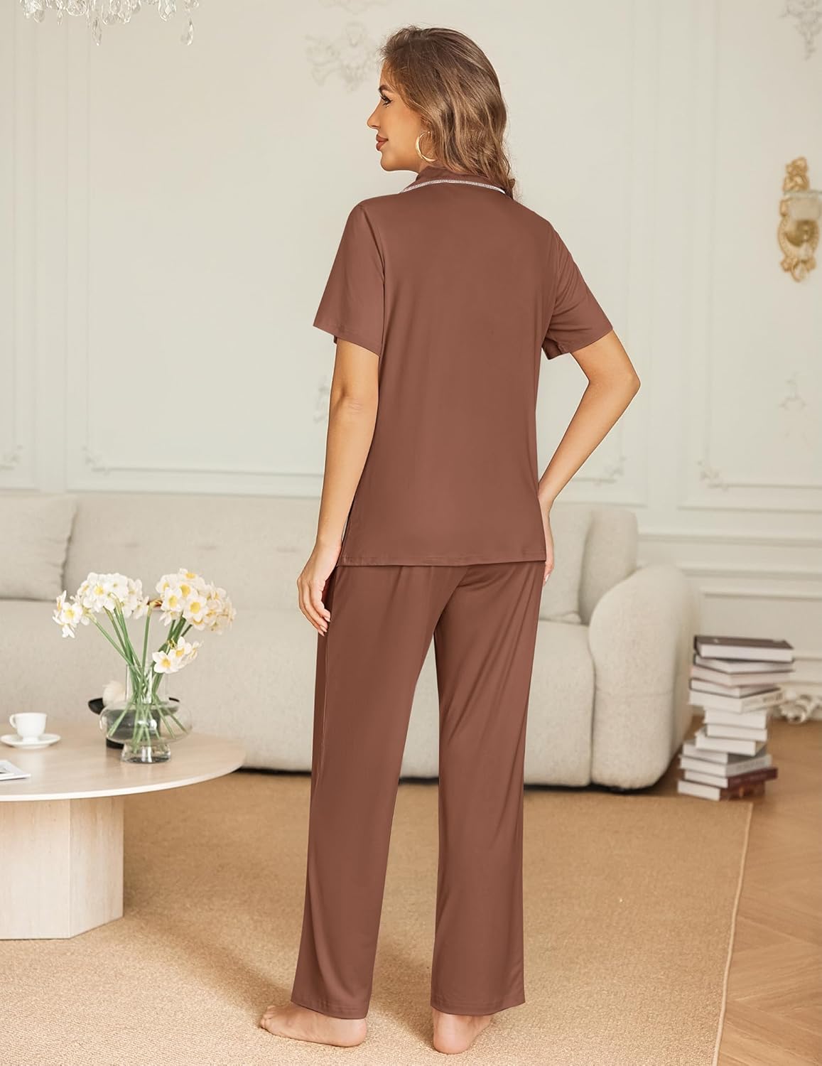 Button Down Pjs 2 Piece Set Short Sleeve Sleepwear