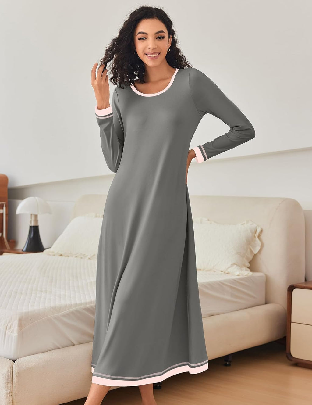 Nightgown Long Sleeve Full Length Long Nightshirt