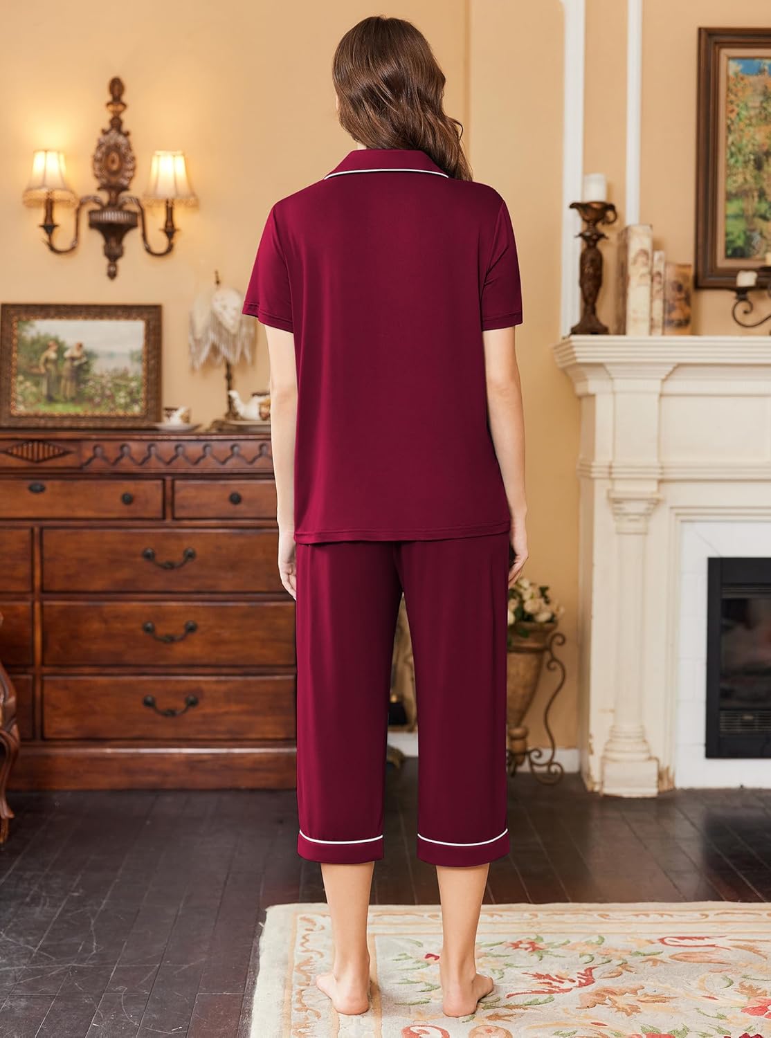 Capri Pajamas for Women Short Sleeve Comfy Lounge Set