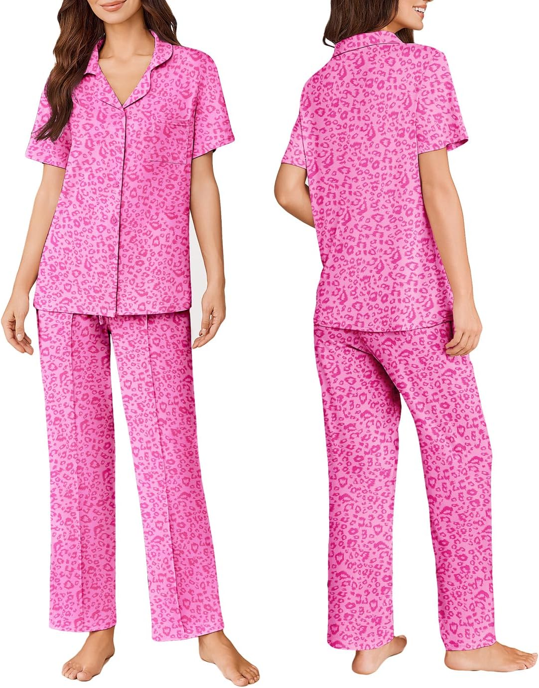 2 Piece Short Sleeve PJ Top and Long Pants Loungwear