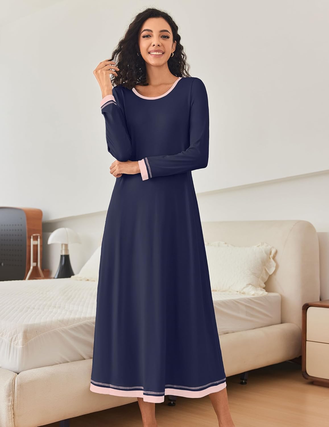 Nightgown Long Sleeve Full Length Long Nightshirt