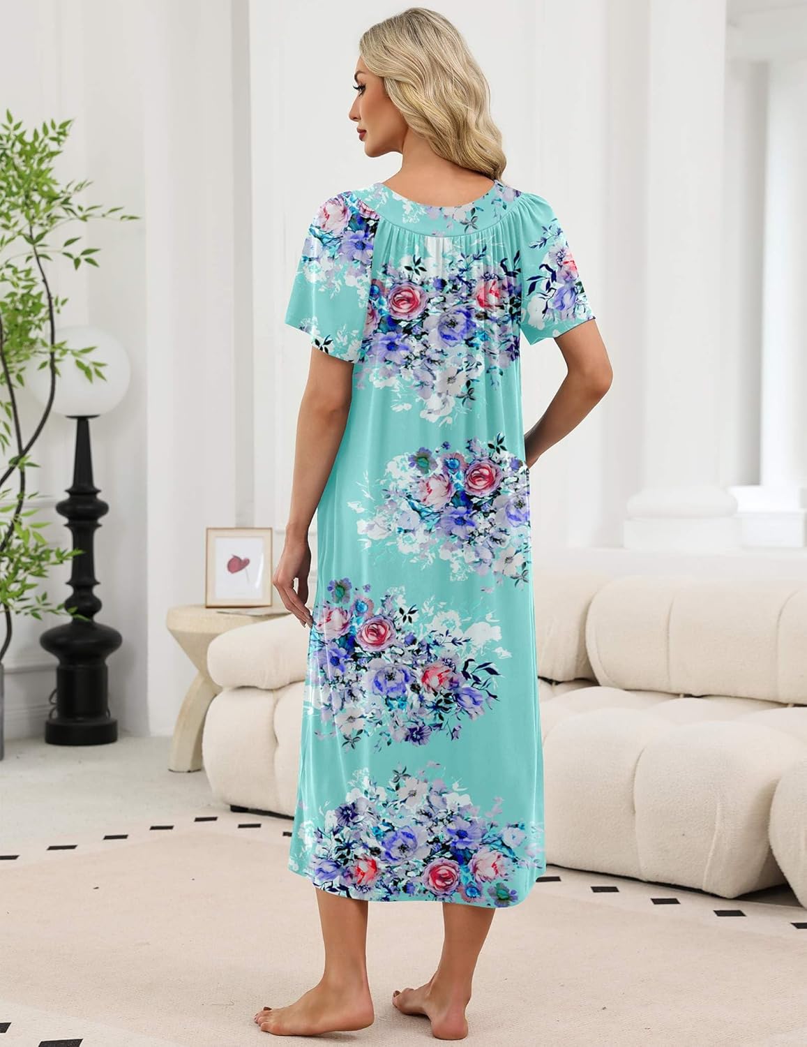 Long Nightgowns for Women Short Sleeve House Dress