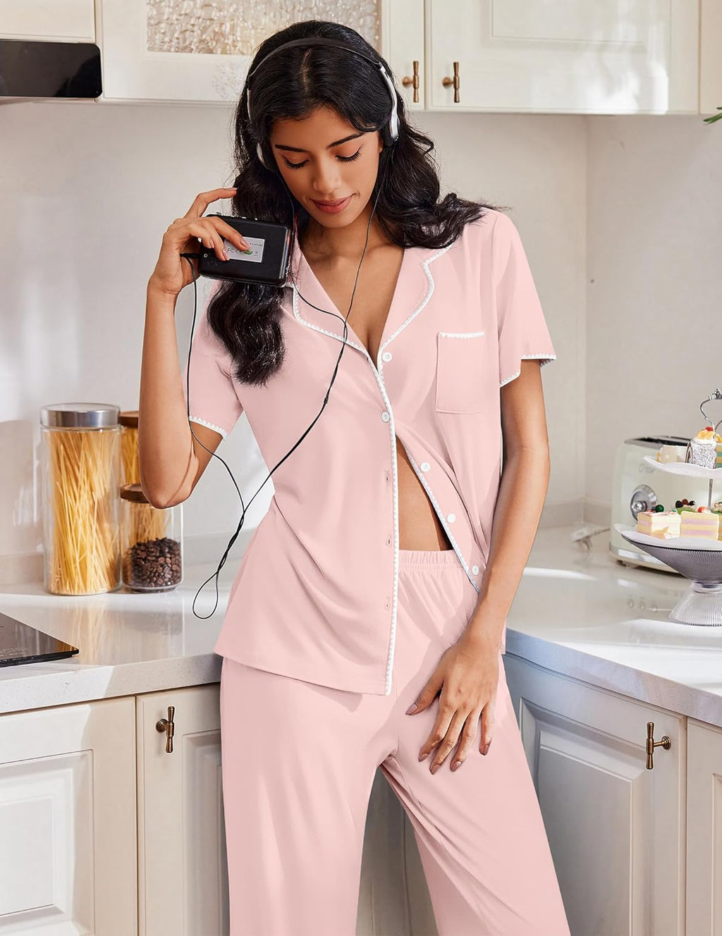Button Up Soft Pjs Short Sleeve 2 Piece Lounge Sets