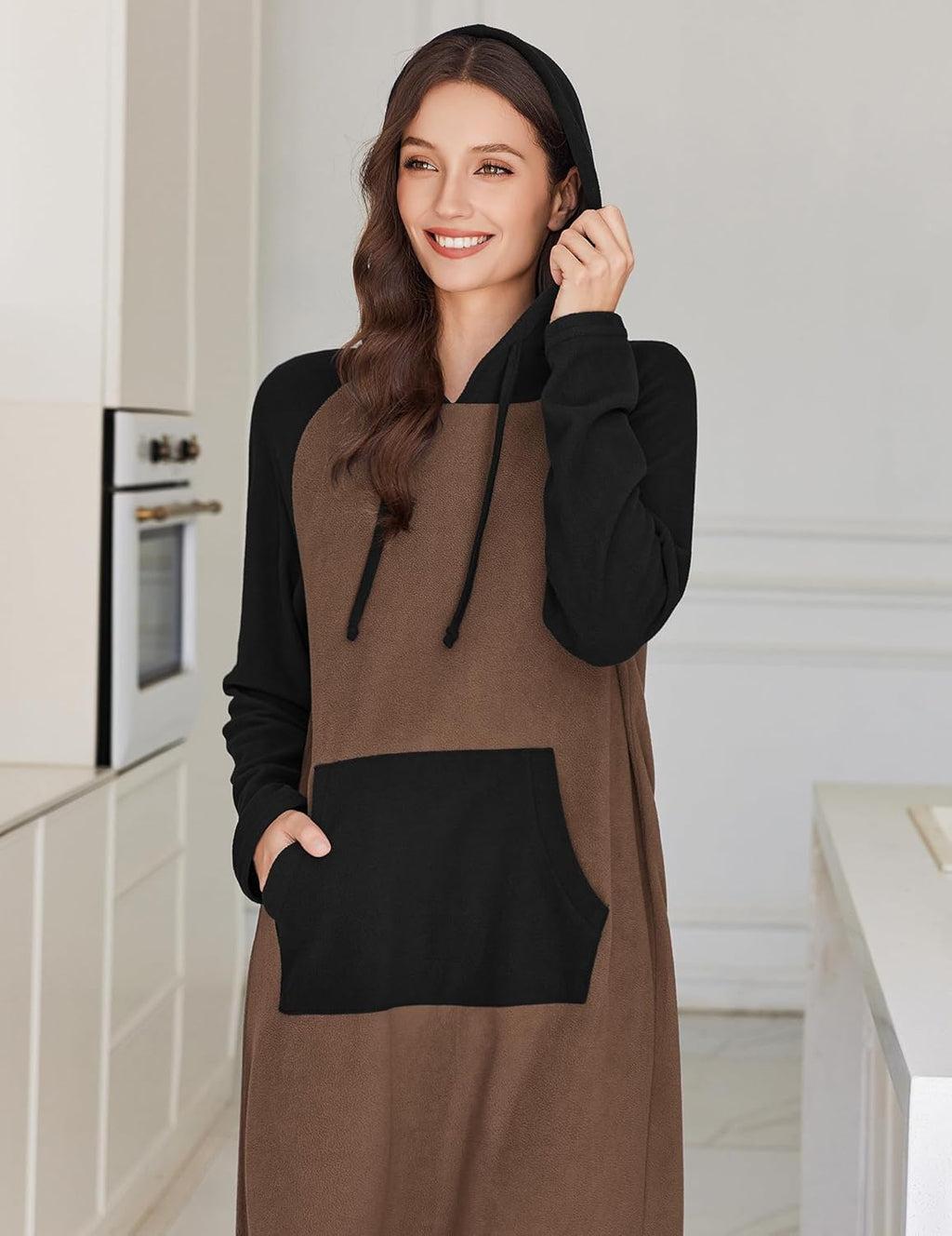 Fleece Long Sleeve Sleepwear Hooded Night Gown
