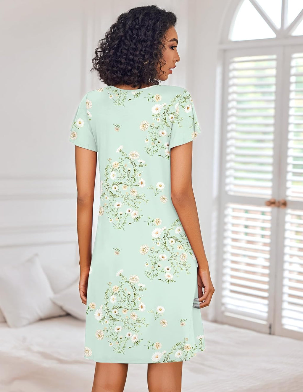 Short Sleeve Sleep Shirts Pleated Night Dress House Dress