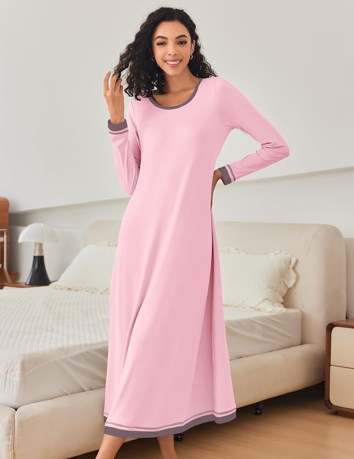 Nightgown Long Sleeve Full Length Long Nightshirt