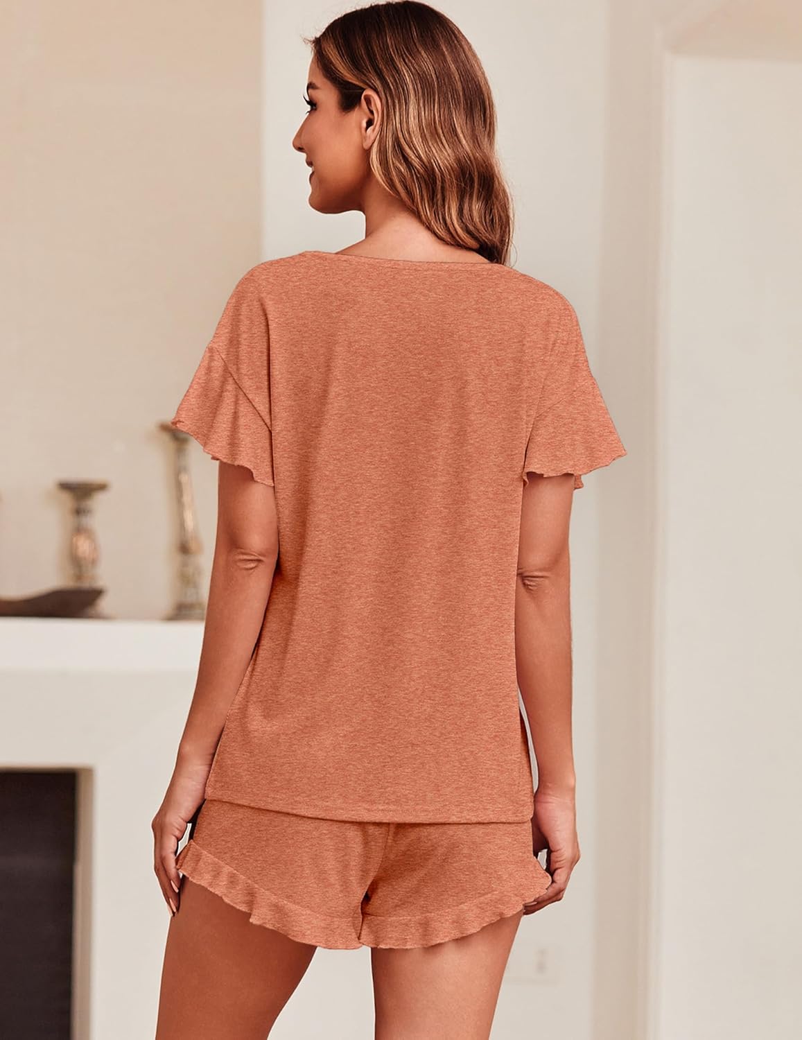 Teddy Ruffle Sleeves Top and Short Soft 2 Piece Set