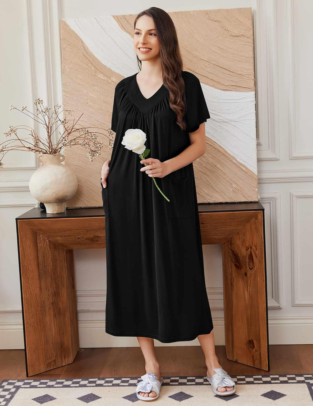Long Nightgowns for Women Short Sleeve House Dress
