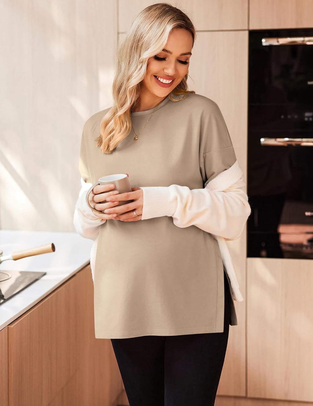 Maternity Shirts Long Sleeve Split Side Pregnancy Tee