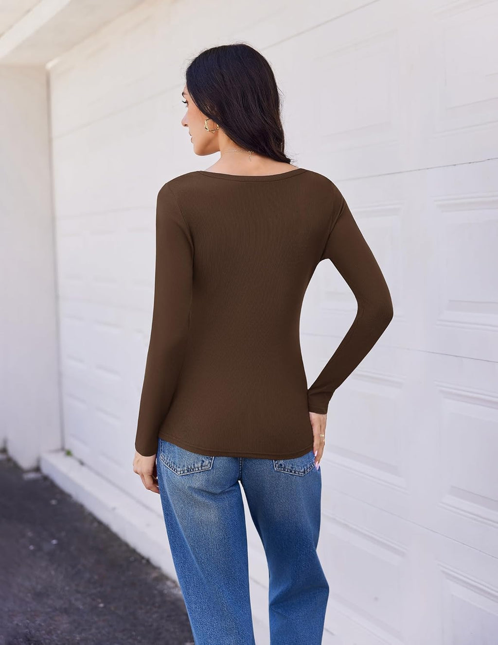 3 Pack Long Sleeve Shirts V Neck Ribbed Slim Fit Basic Tops