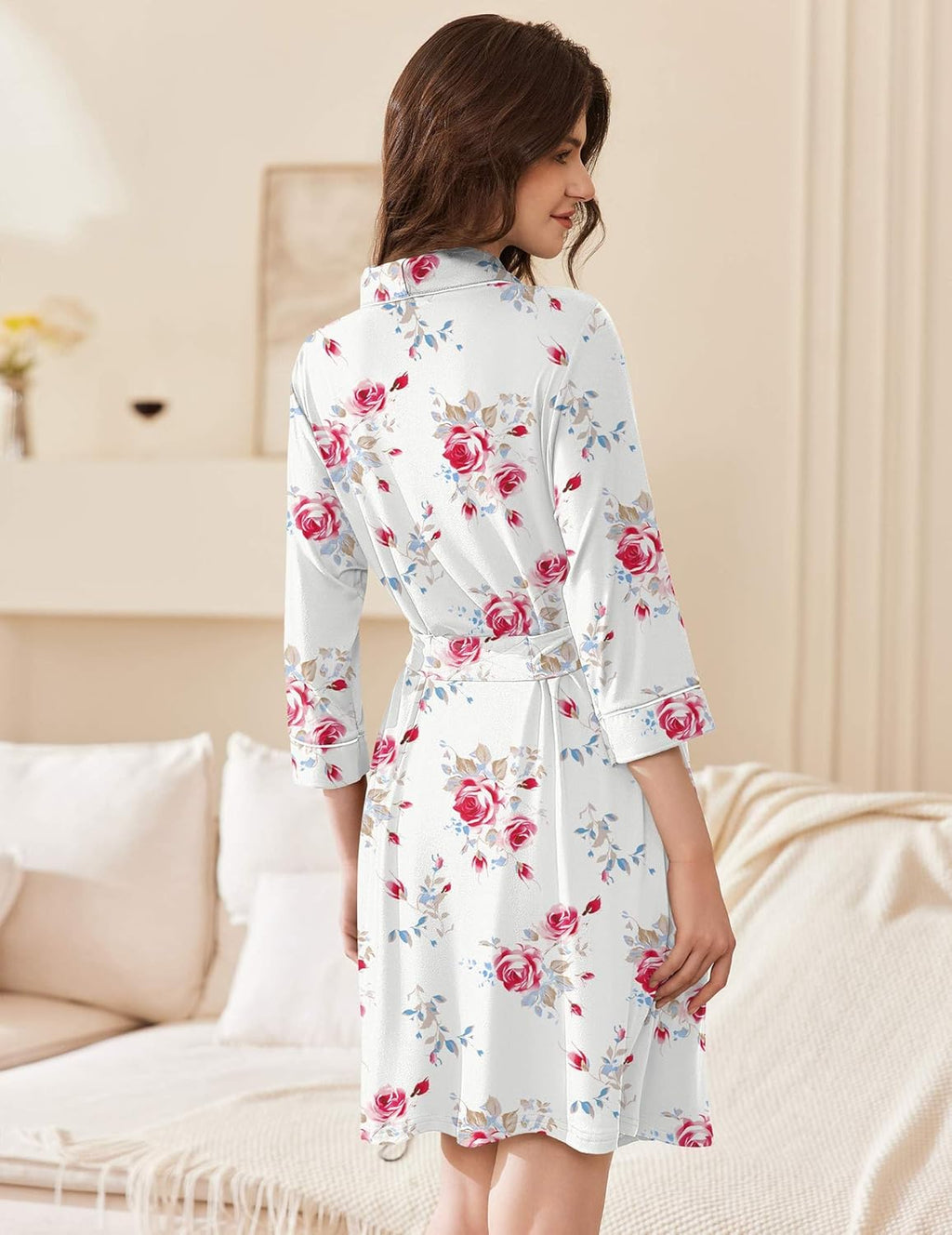 Collar Short Kimono Shawl Robe Soft Knit Bathrobes