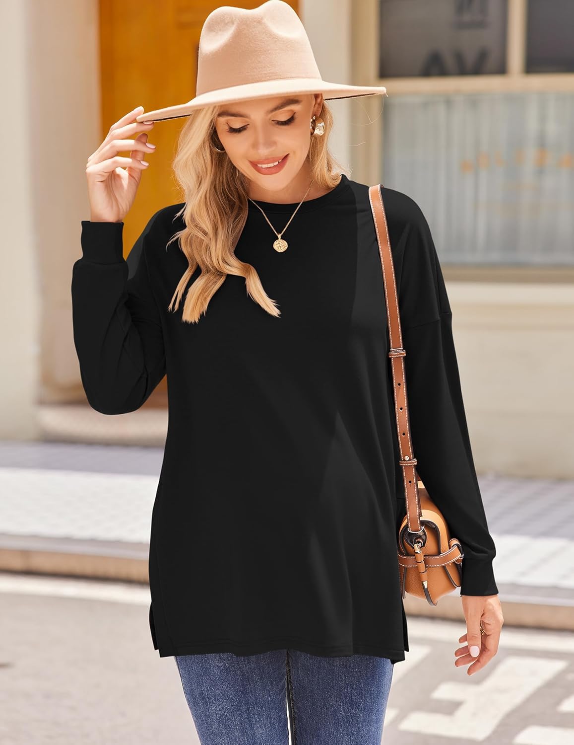 Maternity Shirts Long Sleeve Split Side Pregnancy Tee