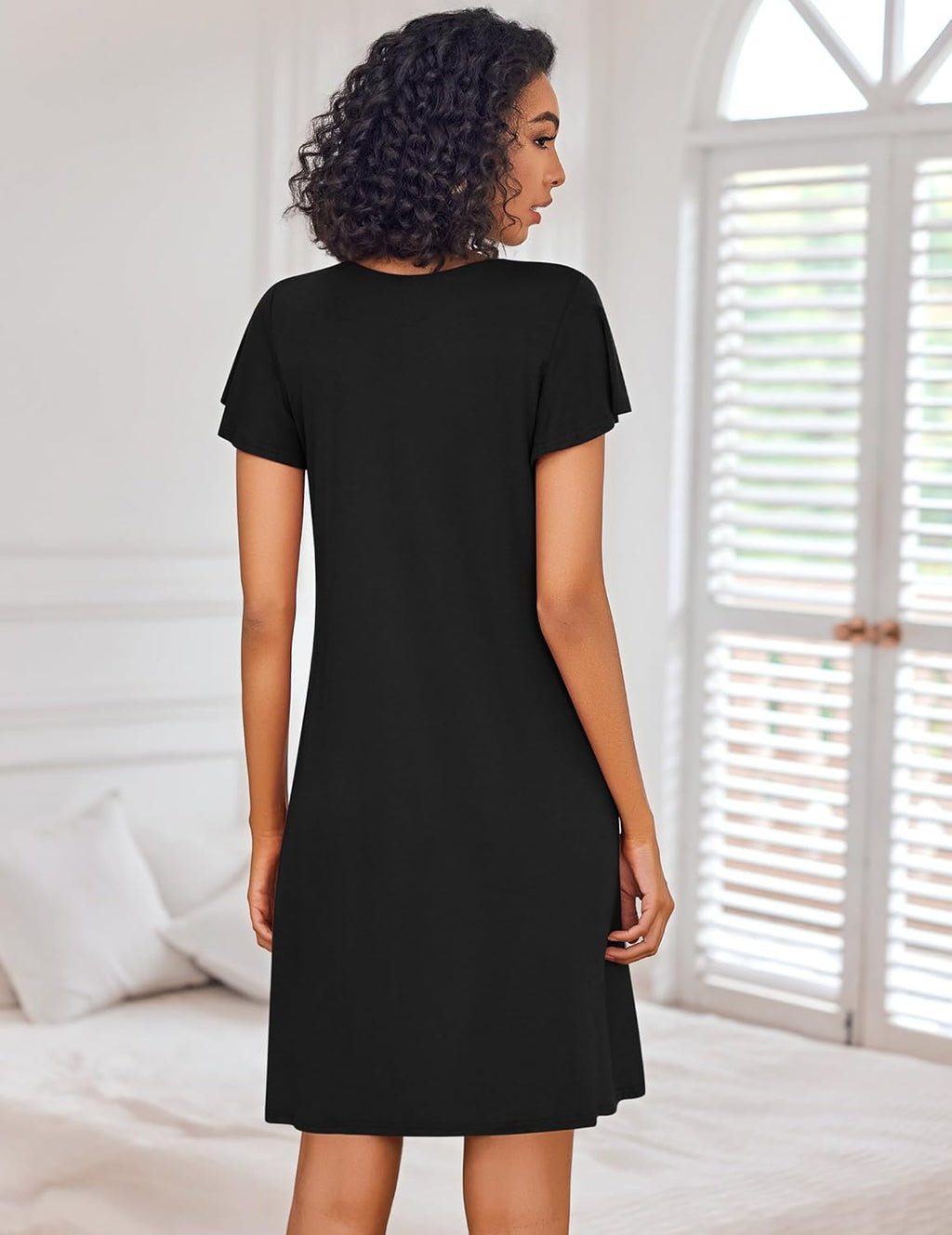 Short Sleeve Sleep Shirts Pleated Night Dress House Dress