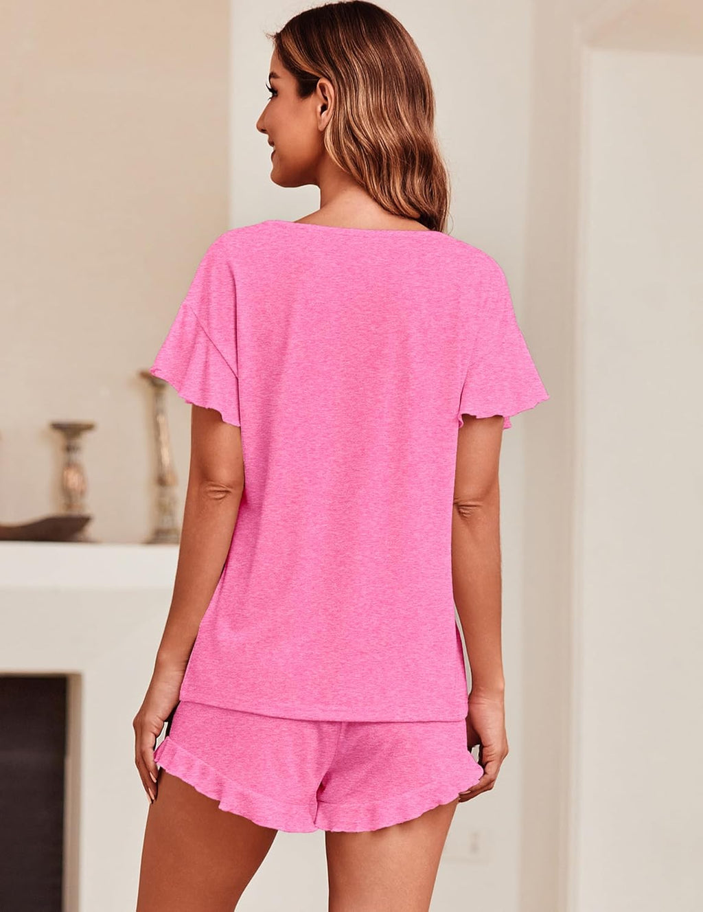 Teddy Ruffle Sleeves Top and Short Soft 2 Piece Set