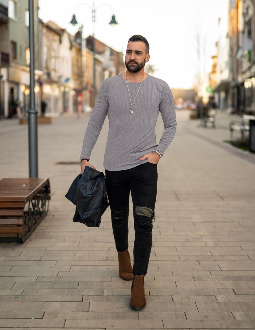 Men's Long Sleeve Shirts Ribbed Sweater