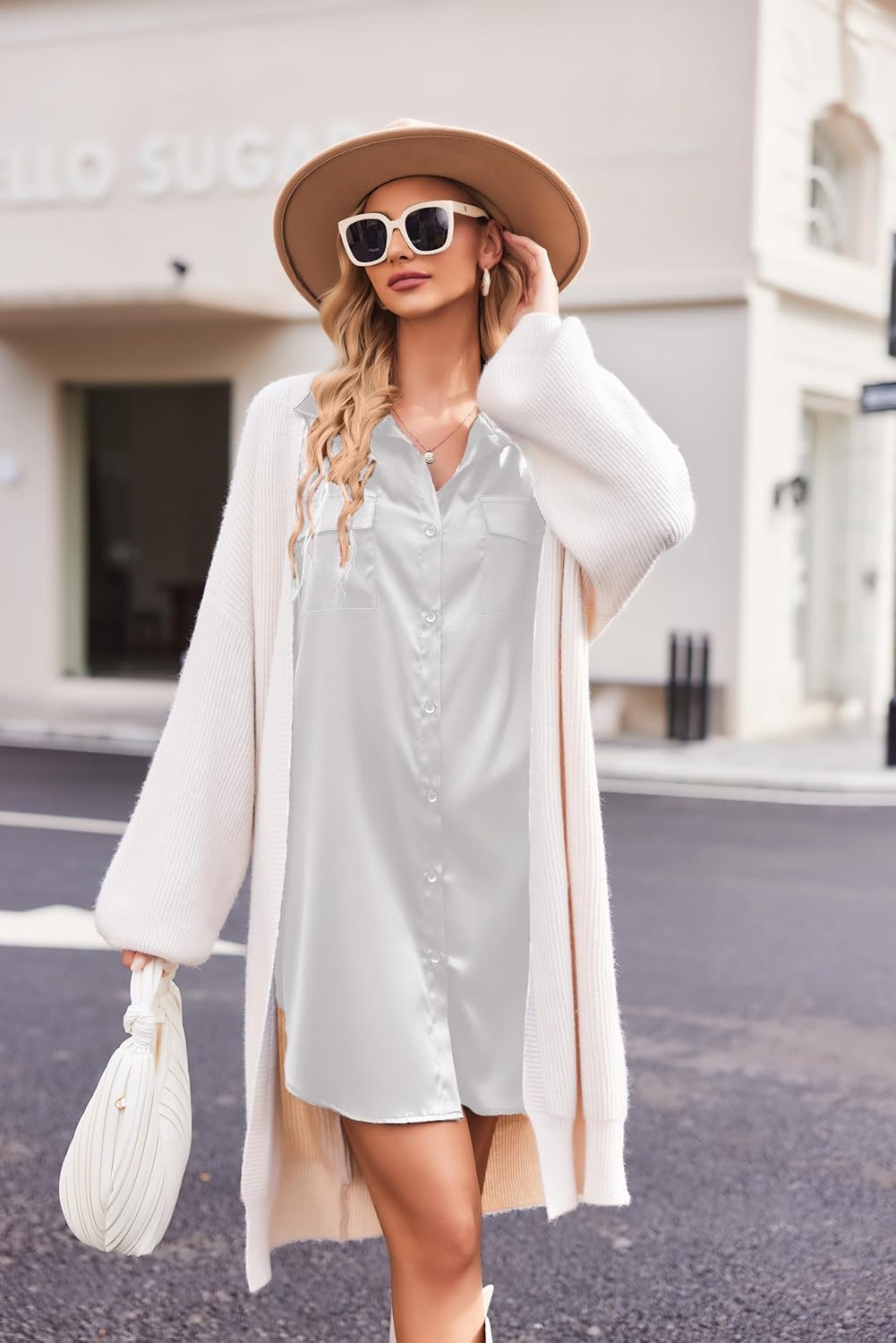Satin Sleep Shirt Long Sleeve Nightgown