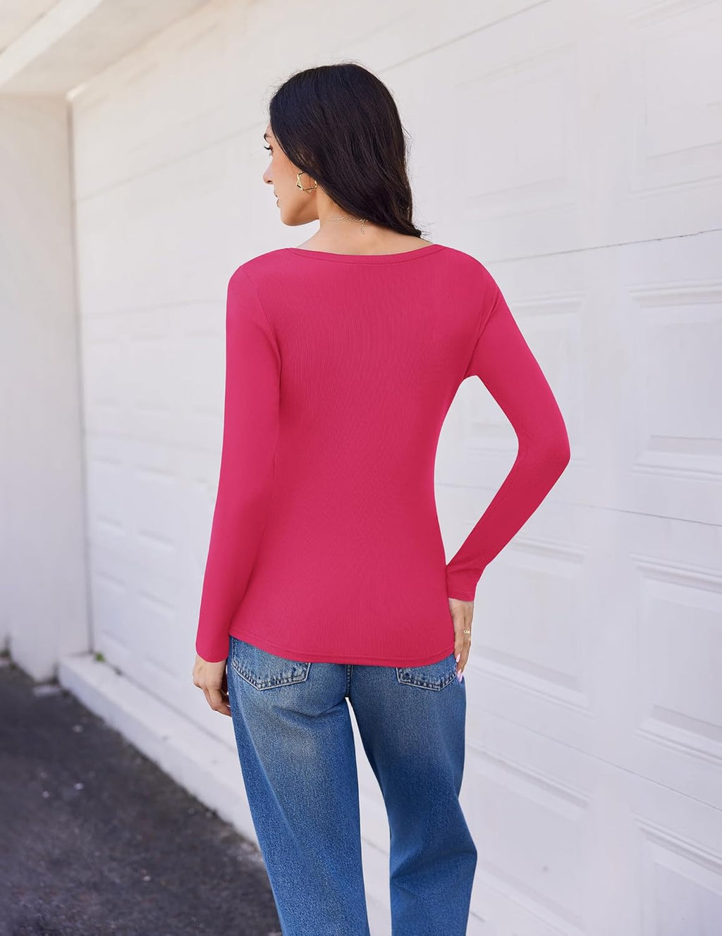 3 Pack Long Sleeve Shirts V Neck Ribbed Slim Fit Basic Tops