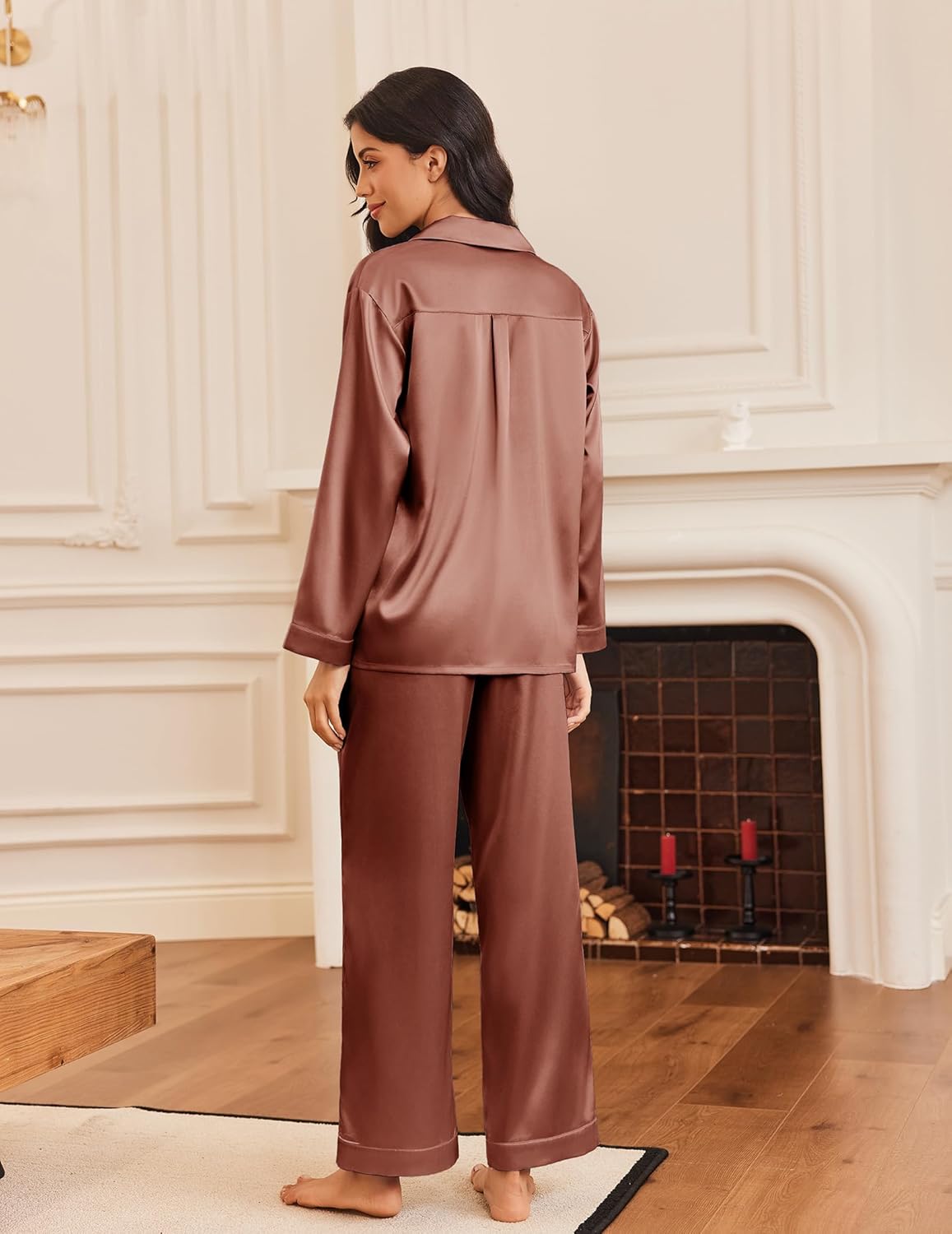 Silk Satin Pajamas Button Down Pjs Set Sleepwear