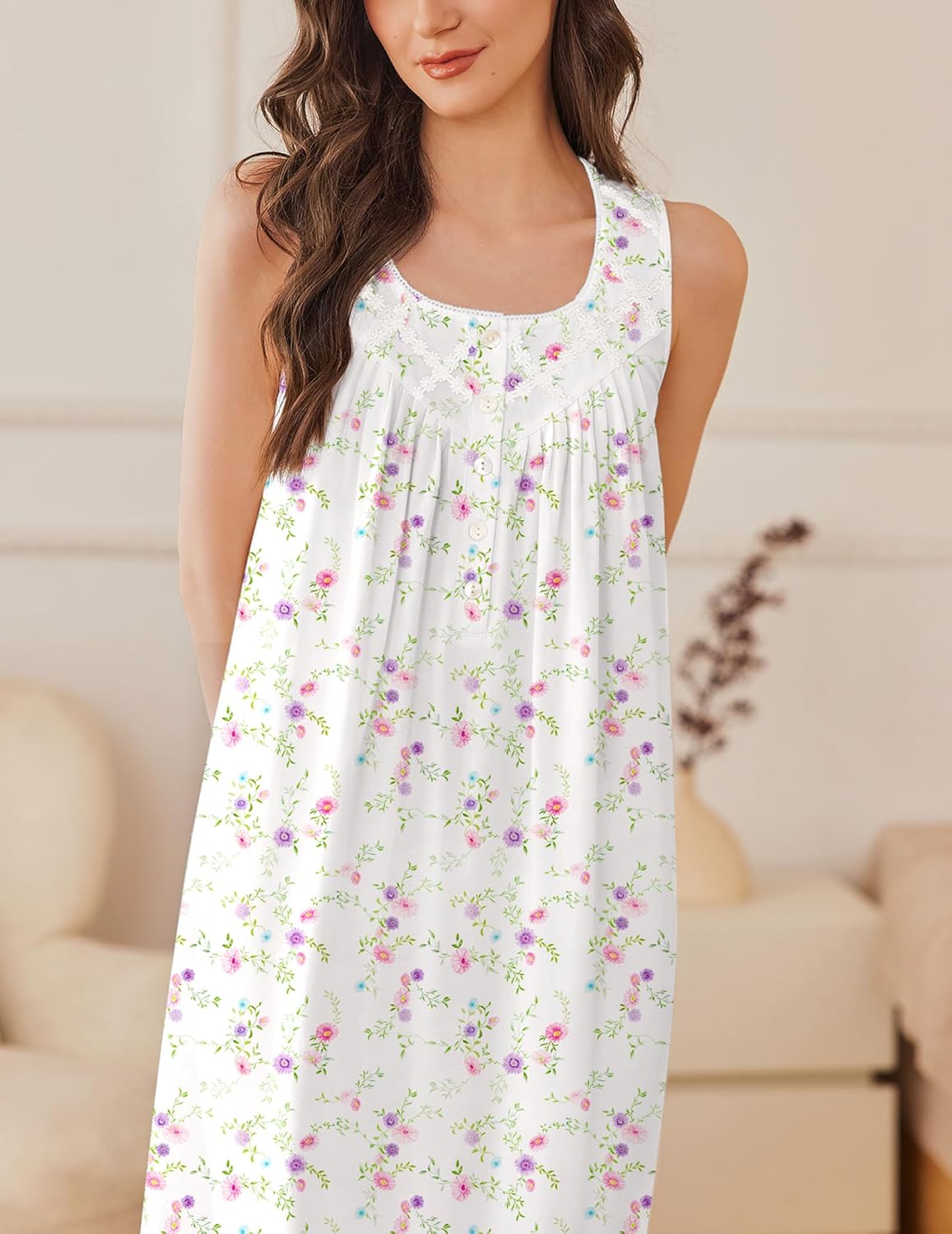 Cotton Long Night Gown Sleeveless Sleep Dress