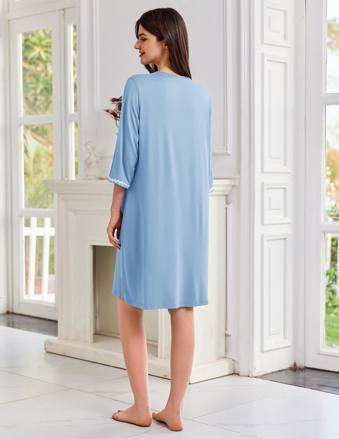 Zipper Robes for Women 3/4 Sleeves Lightweight House Coat