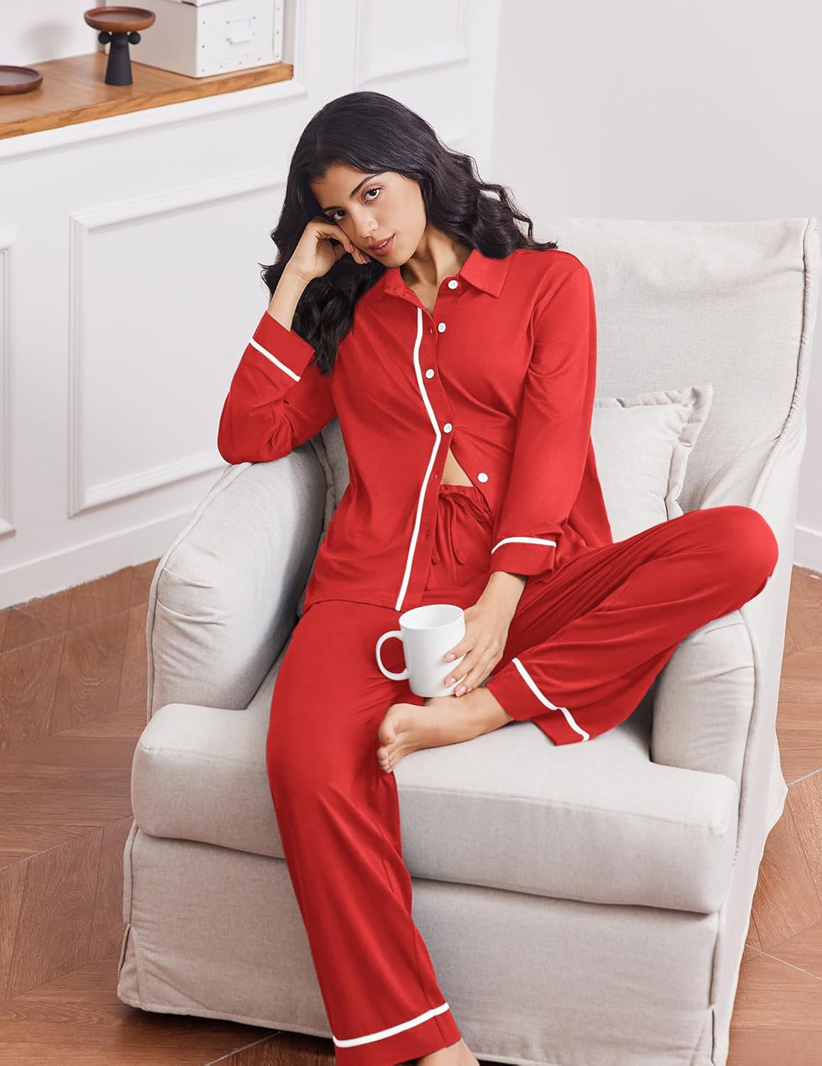 Pajama Sets Long Sleeve Soft Button Down Pjs 2 Piece Set