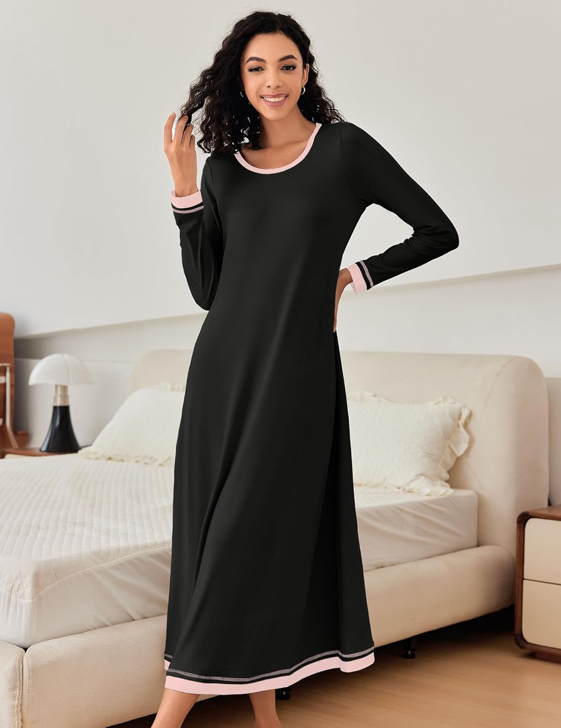 Nightgown Long Sleeve Full Length Long Nightshirt