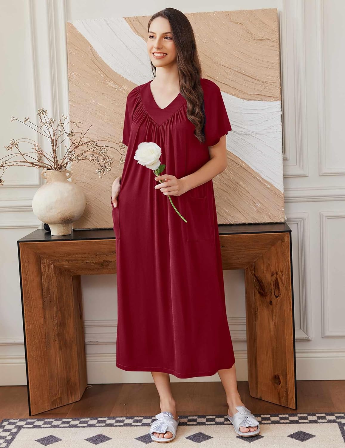 Long Nightgowns for Women Short Sleeve House Dress