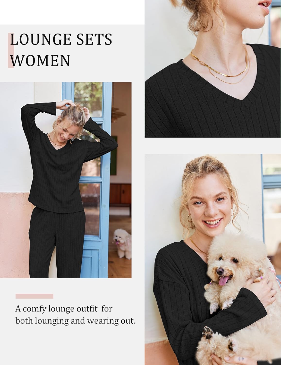 Lounge Sets Long Sleeve Knit Ribbed Pajama Sets