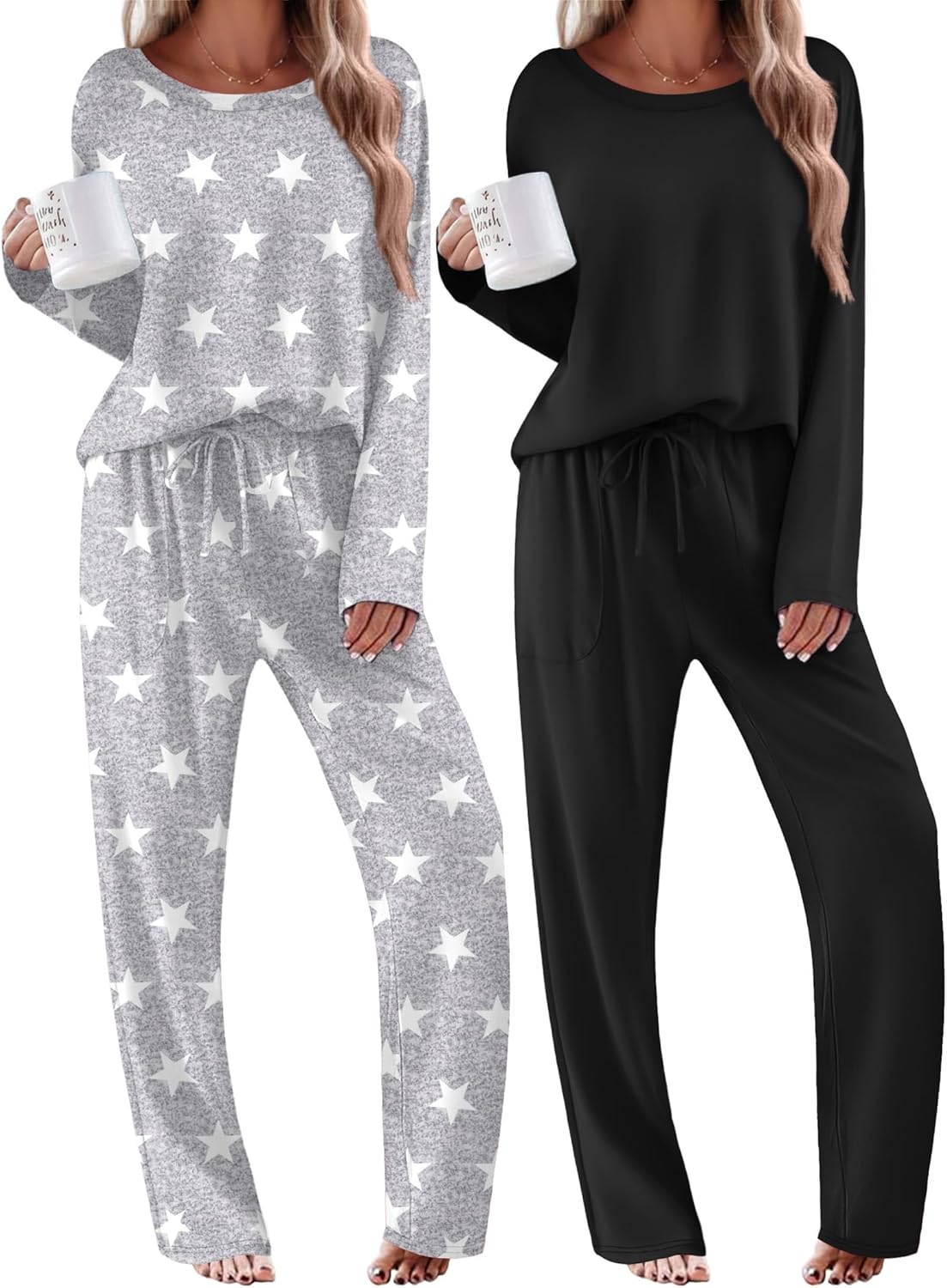 2 Pack Pajama Sets Long Sleeve Soft Pjs Set