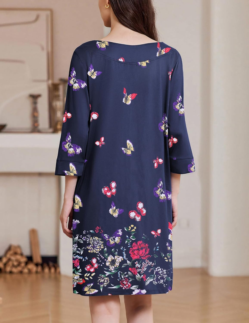 Zipper Robes 3/4 Sleeves Soft Nightgowns