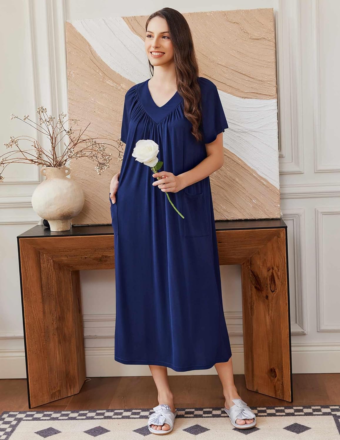 Long Nightgowns for Women Short Sleeve House Dress