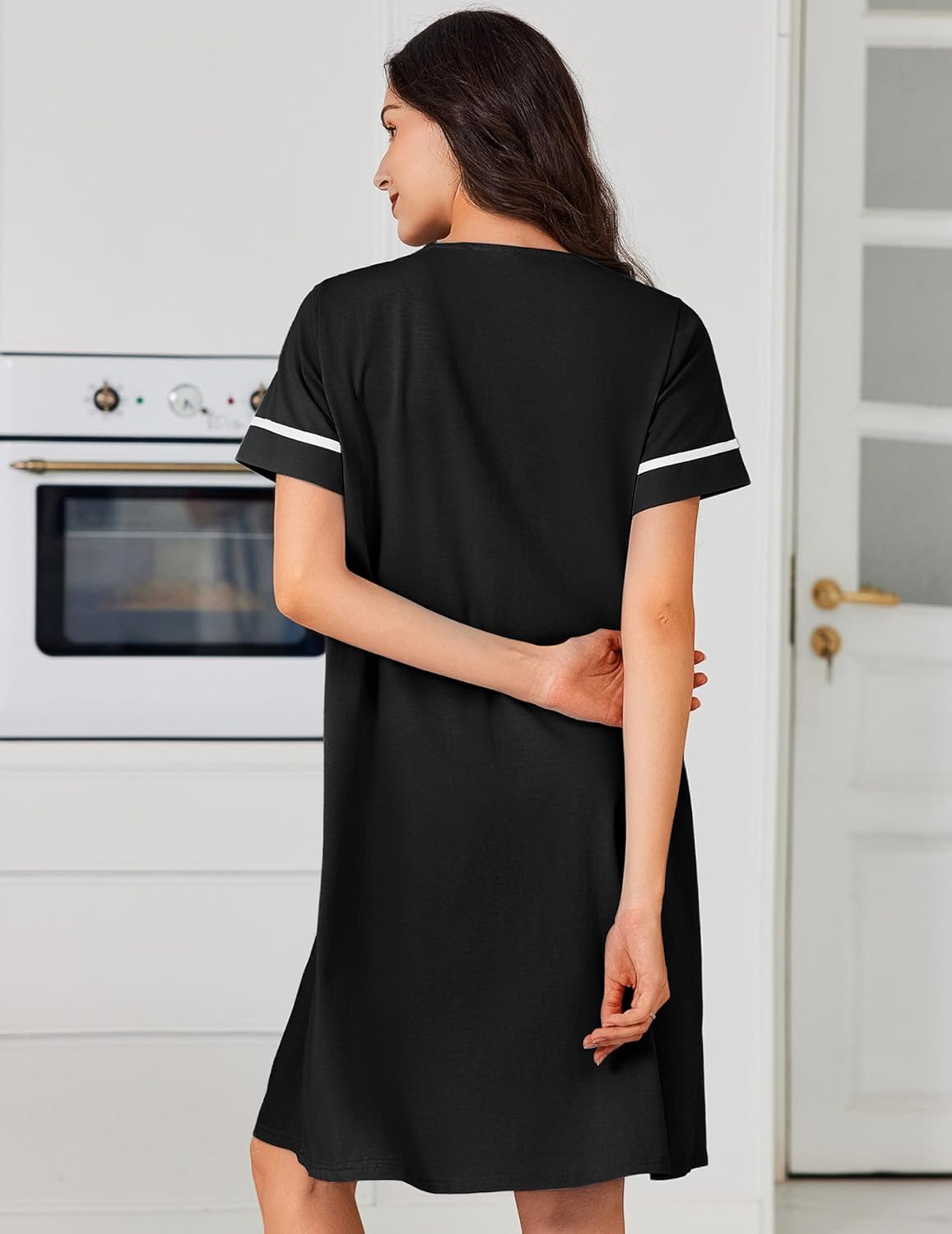 Cotton House Dress with Pockets Button Down Night Gown