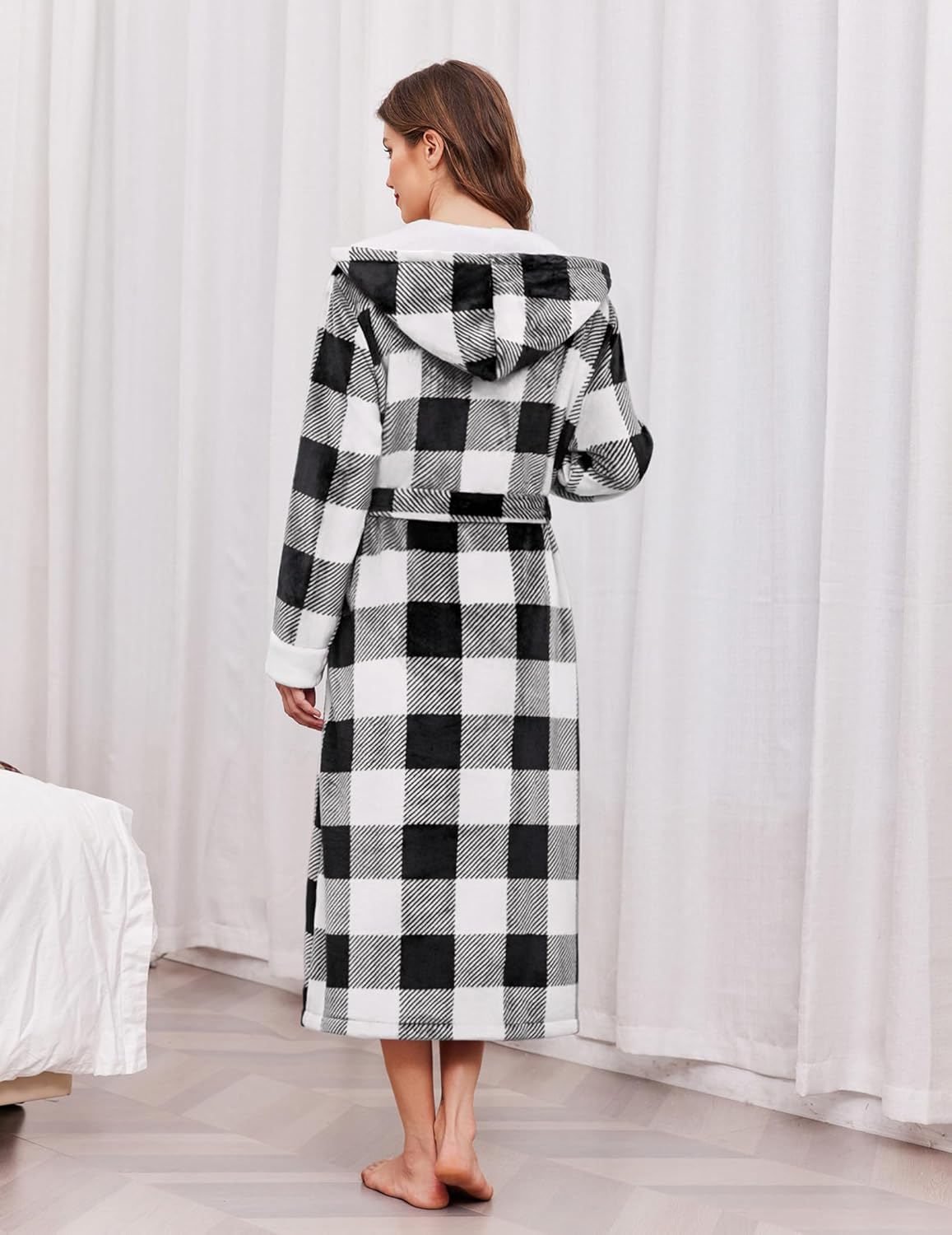 Plush Robes Long Soft Jacquard Fluffy Hooded Robe