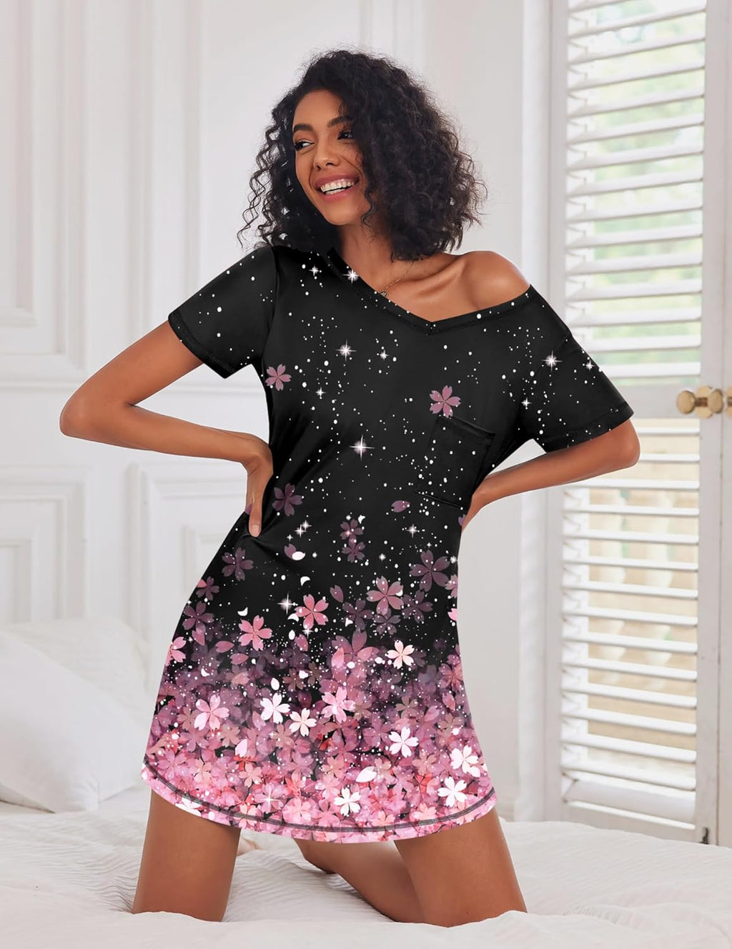 3 Pack Women Short Sleeve NightGown V Neck Soft Dress