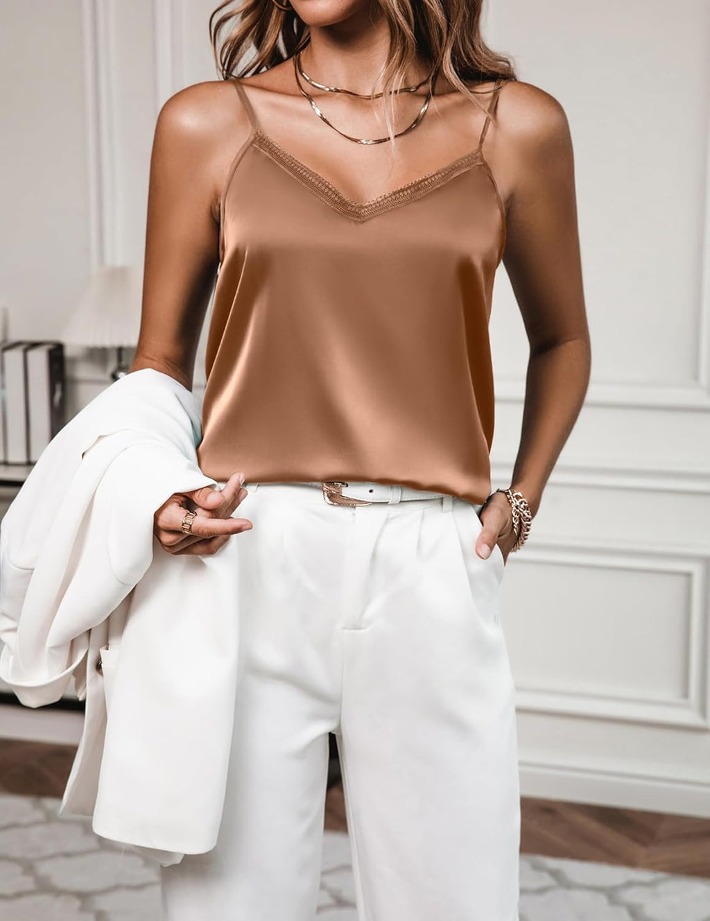 Lace Silk Satin Pajama Tank Tops
