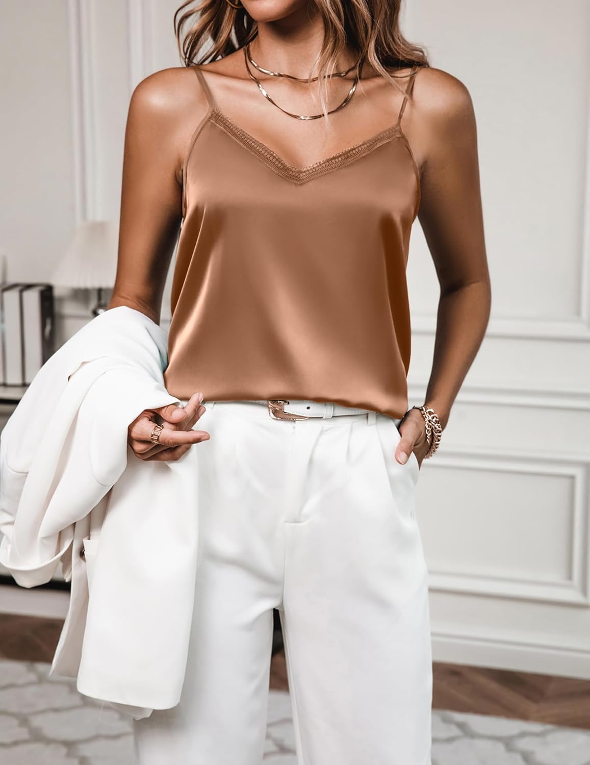 Lace Silk Satin Pajama Tank Tops