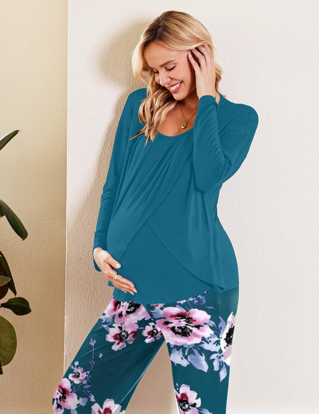Maternity Nursing Pajama Set Long Sleeve Top & Pants
