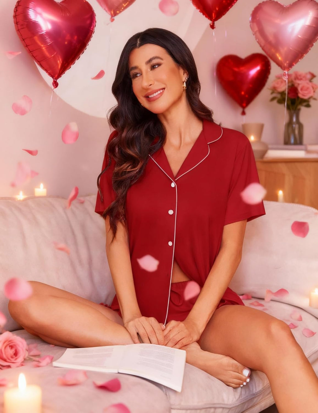 Button Down Short Sleeve Top and Shorts Cute Pjs Sets